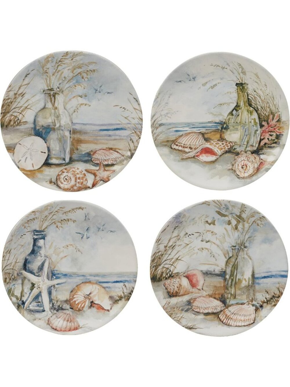 Coastal Landscape Salad/Dessert Plates Set of 4 - Assorted Designs, Multicolor